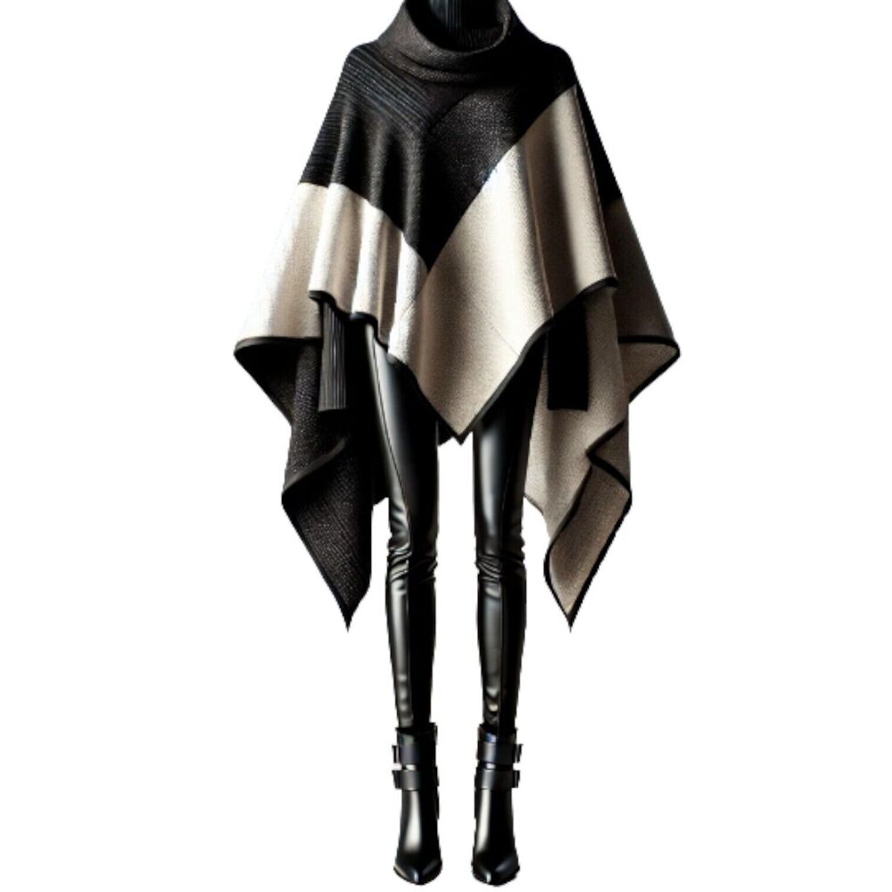 White House Black Market Black and White Ombre Poncho Sweater Top $98 Size S - Picture 8 of 9